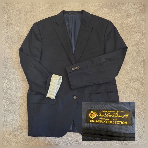 Cremieux Collection Ing Loro Piana Sport Coat Size 44S Wool 2 Button Blazer Dark - Picture 1 of 13